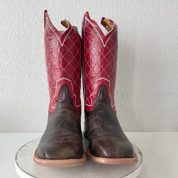 Rod Patrick Mens Cowboy Boots 14.5D Brown Mocha Bison Leather Square Toe Red Top - Picture 4 of 13